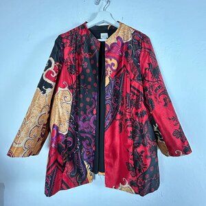 Chico's Womens Holiday Splendor Print Open Front Jacket Size 2 Artsy Multicolor